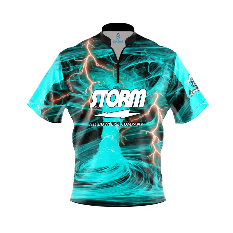 Storm Electrical Tornado Teal Quick Ship CoolWick Sash Zip Bowling Jersey Questions & Answers