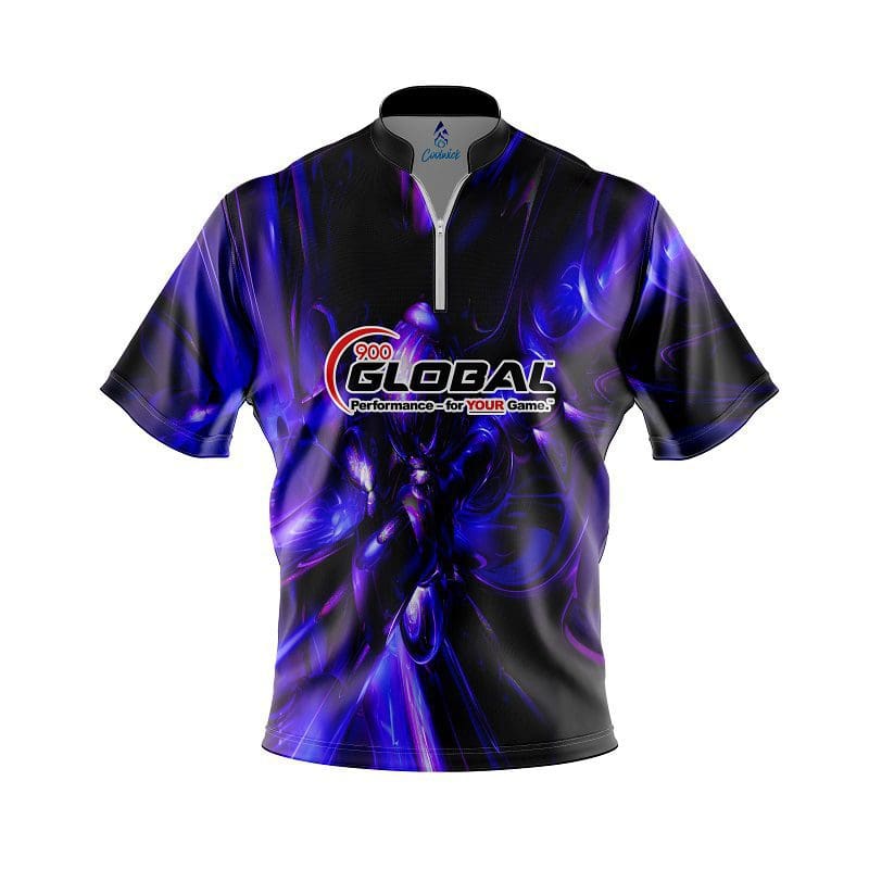 900 Global Liquid Plasma Purple Black Logo Quick Ship CoolWick Sash Zip Bowling Jersey Questions & Answers