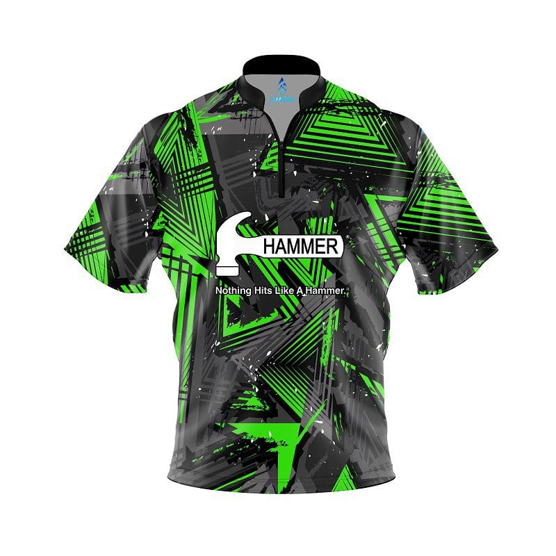 Hammer Green Triangles Quick Ship CoolWick Sash Zip Bowling Jersey Questions & Answers