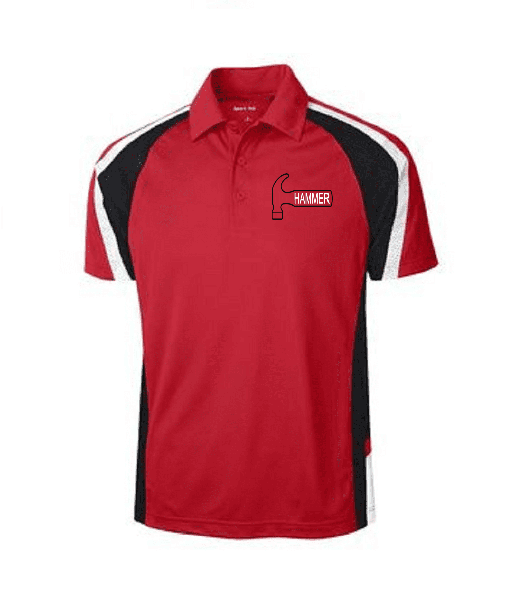 Hammer Men's Burn Performance Polo Bowling Shirt Dri Fit Red Black Questions & Answers