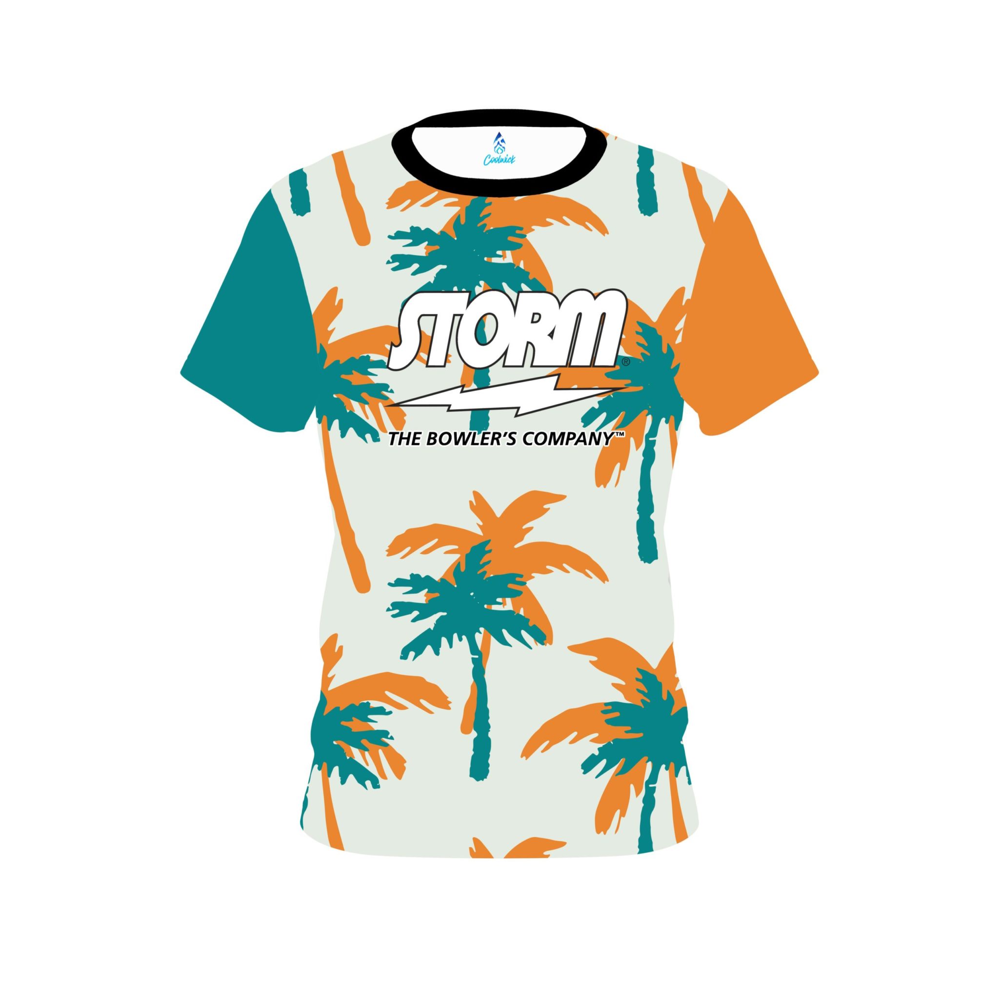 Storm Teal Orange Palm Trees CoolWick Bowling Jersey Questions & Answers