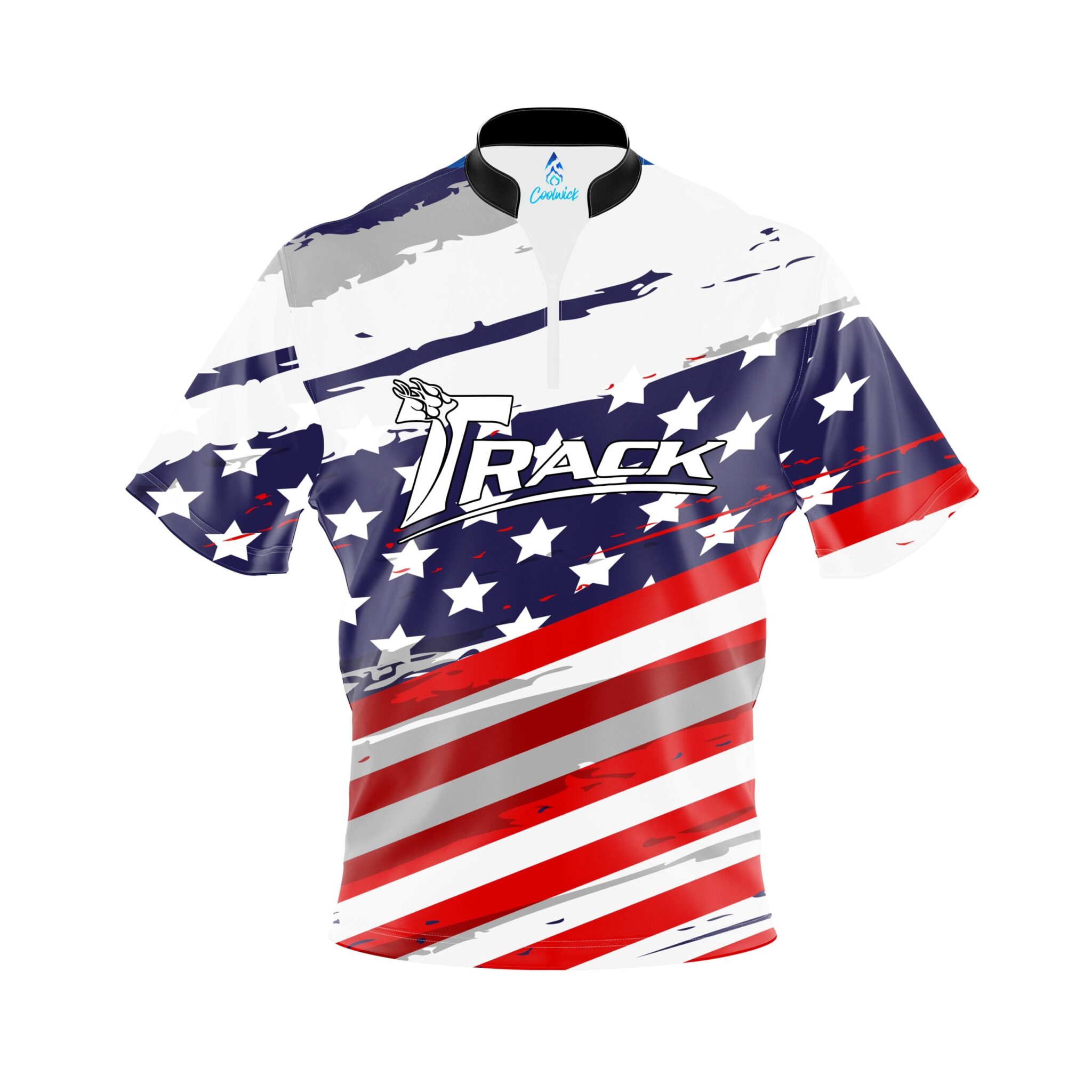 Is this red white and blue shirt available with no bowling logo or bowling ball brand on the front of the shirt?