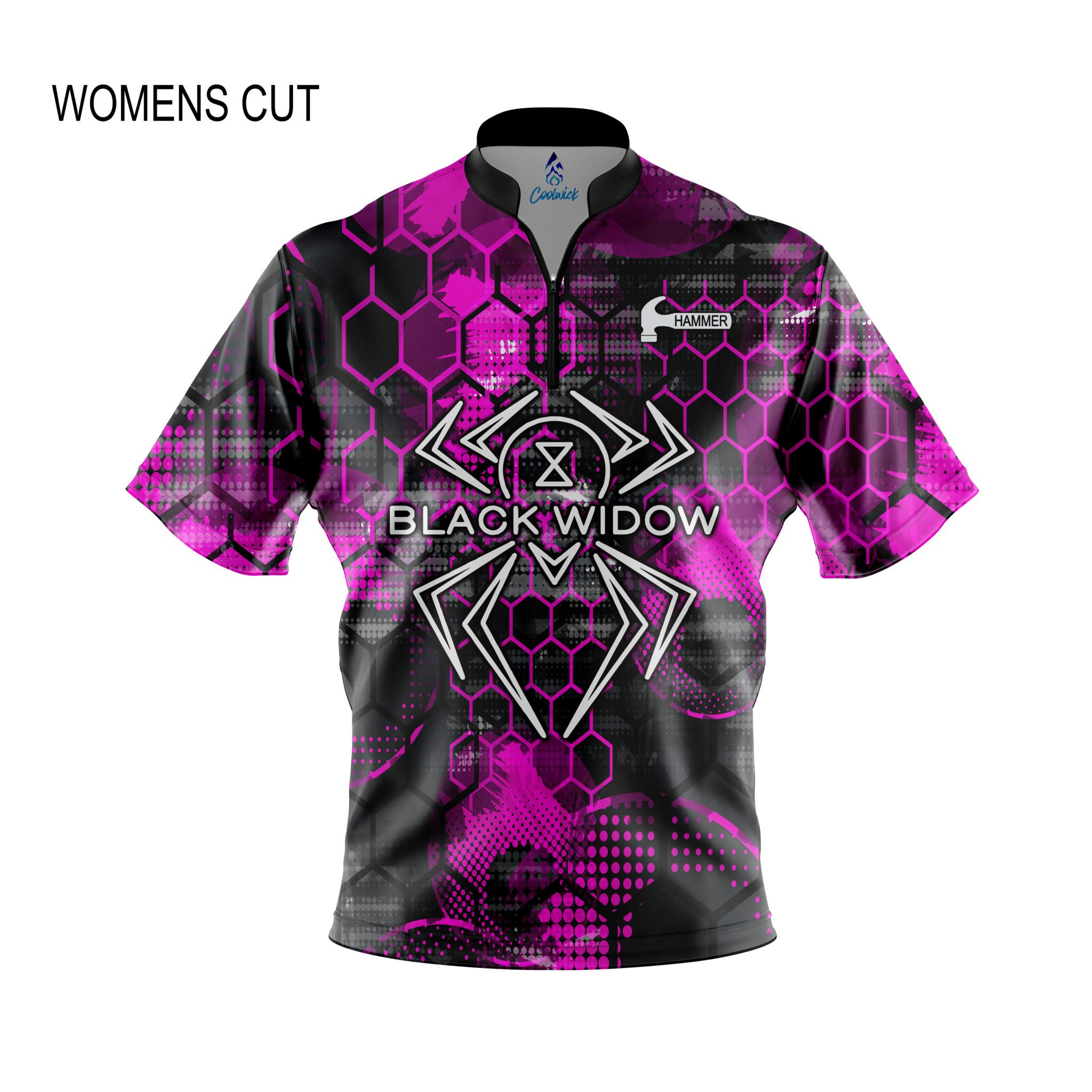 Hammer Black Widow Pink Honeycomb Womens Quick Ship CoolWick Sash Zip Bowling Jersey Questions & Answers