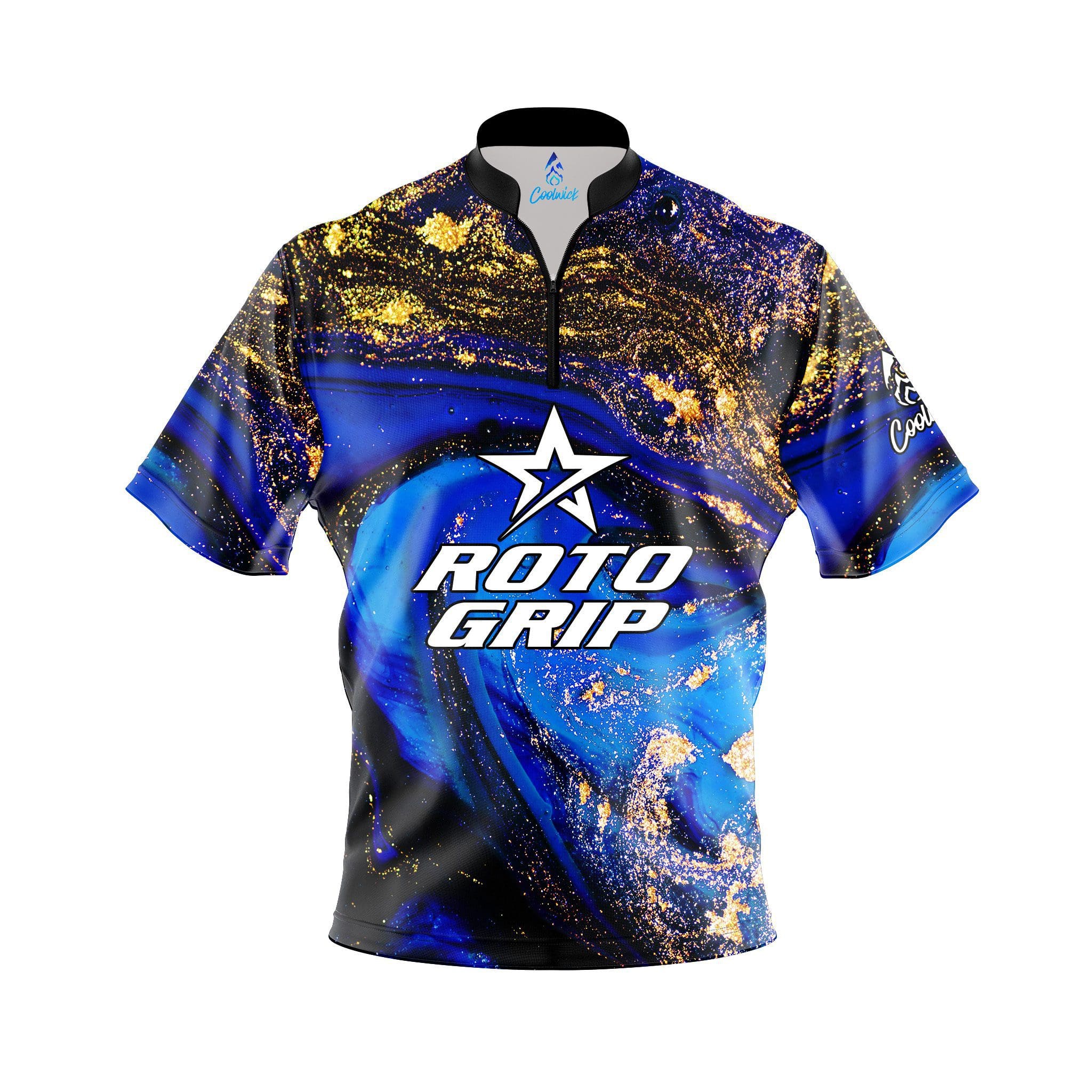 Roto Grip Blue Gold Liquid Marble Quick Ship CoolWick Sash Zip Bowling Jersey Questions & Answers