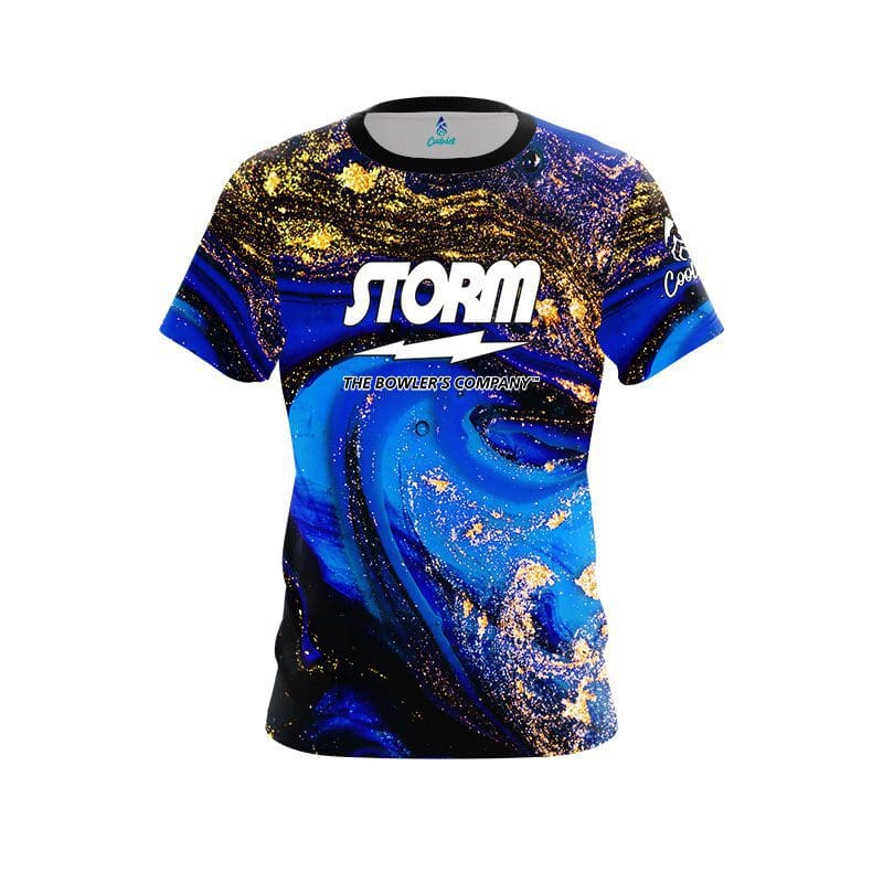 Storm Blue and Gold Liquid Marble CoolWick Bowling Jersey Questions & Answers