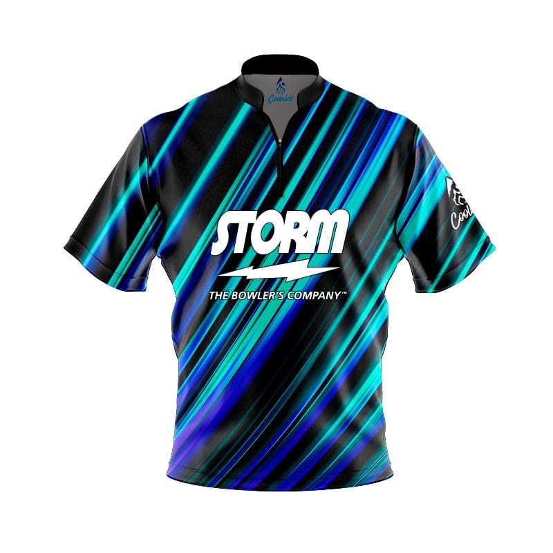 Storm Blue Green Digital Stripes Fast Track CoolWick Bowling Jersey Questions & Answers